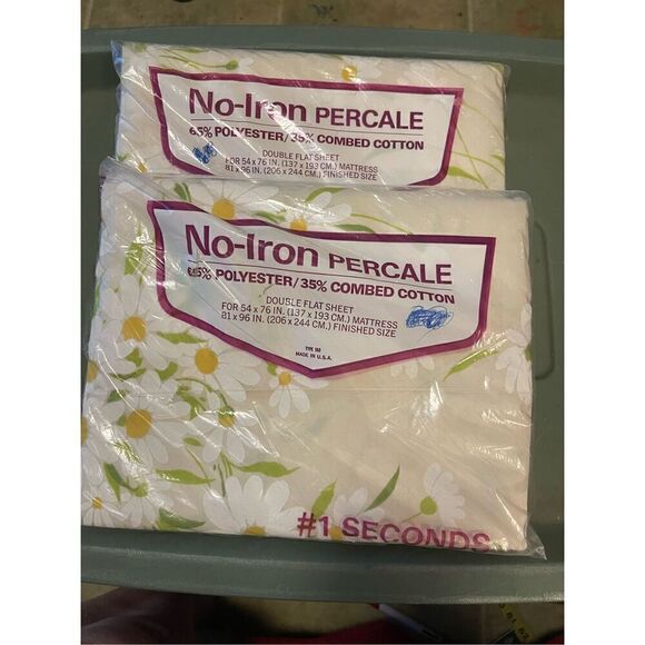 Vintage Two New Packages No-Iron Percale Double Flat Sheets 81x96” made in USA - Picture 1 of 10